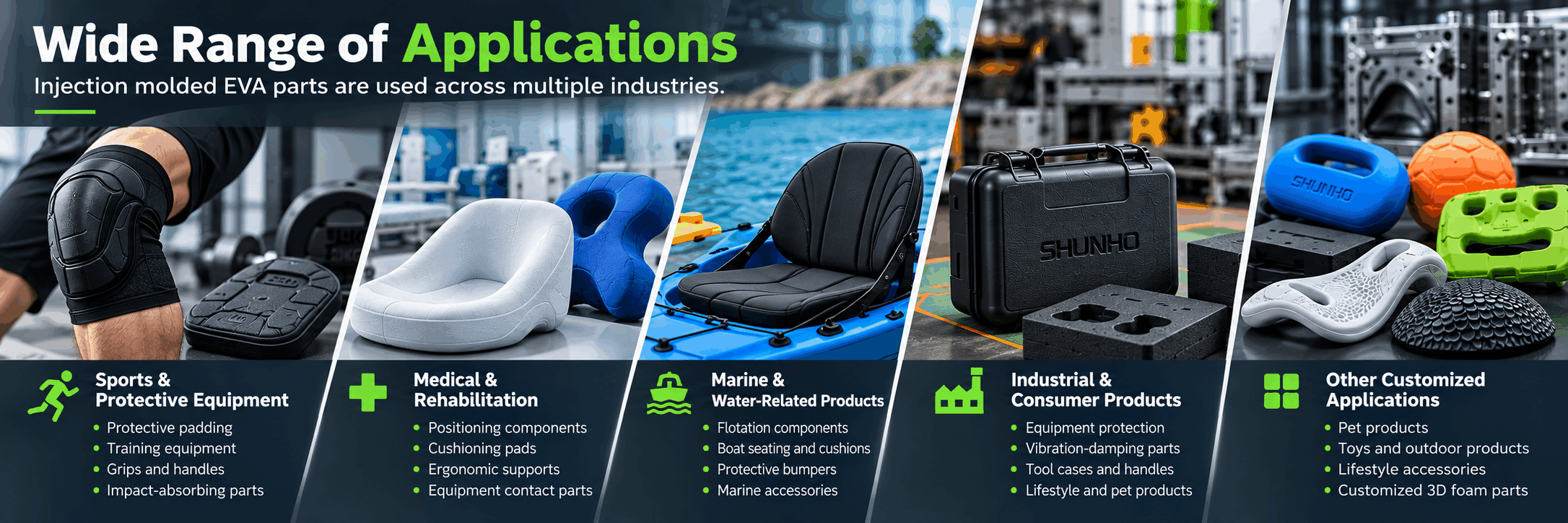 Applications of injection molded EVA foam