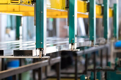 Aluminum profiles is transferred into hardening process in batches